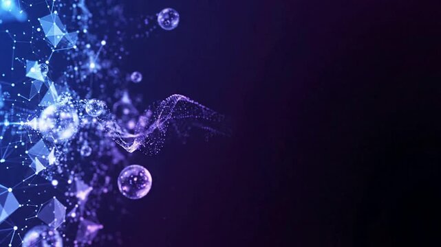 Glowing Spheres with Digital Particles in Abstract Network Background