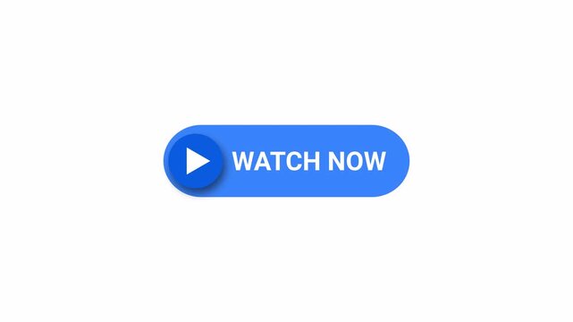 Watch now play button icon sign animation on transparent background, animated watch now play button with alpha channel.