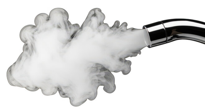 Steaming pipe releasing white vapor in abstract atmospheric cloudy effect.
