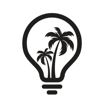 Bulb lamp with palm tree abstract logo design