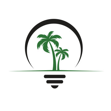 Bulb lamp with palm tree abstract logo design