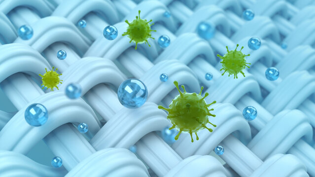Removing dirt and bacteria, Germ from clothes, textile or materials, Innovation Antibacterial concept, 3D rendering