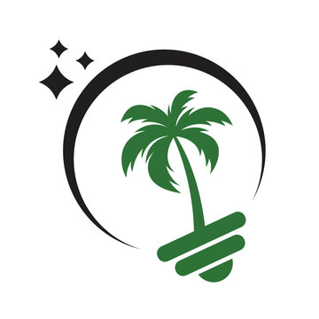 Bulb lamp with palm tree abstract logo design