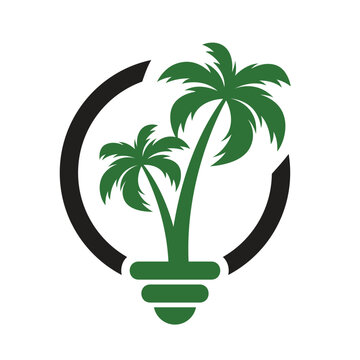 Bulb lamp with palm tree abstract logo design