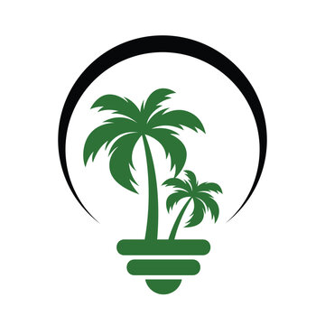 Bulb lamp with palm tree abstract logo design