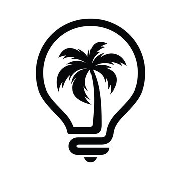 Bulb lamp with palm tree abstract logo design