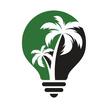 Bulb lamp with palm tree abstract logo design