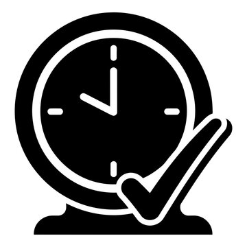 Time management icon with check mark and clock face symbol