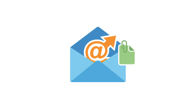 Email communication icon with attachment and outgoing arrow.