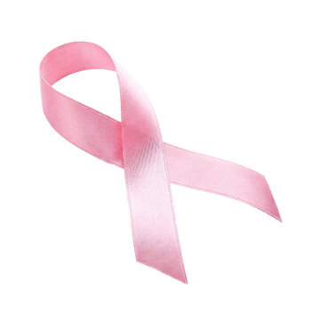 Elegant pink satin ribbon forming the iconic breast cancer awareness loop, isolated on transparent background.