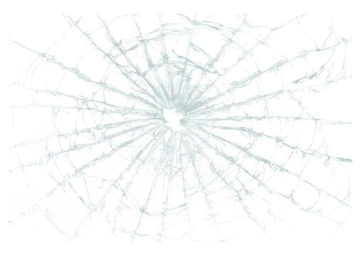 Isolated transparent texture of cracked and shattered glass with radial pattern transparent background