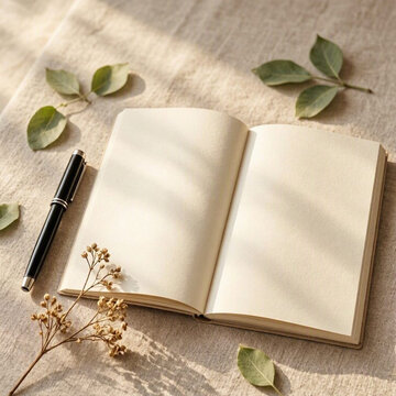 old book with green leaves