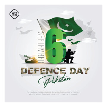 Pakistan Defence Day 6 September Banner. Greeting Card Defence Day Pakistan Army Vector Birds Clouds with Light Green Gradient Vector illustration Background
