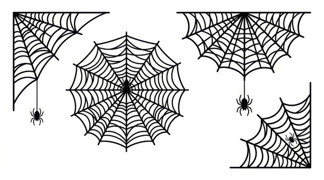 Set of spider webs and spiders for halloween decoration