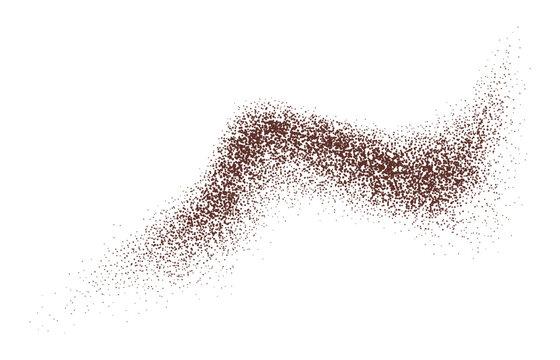 Coffee or pepper powder wave, chocolate or cocoa dust burst. Crumbs or granules spicy cinnamon brown explosion, pithy sand splash. Isolated realistic 3d swirling and dusting grain wave, noisy scatters