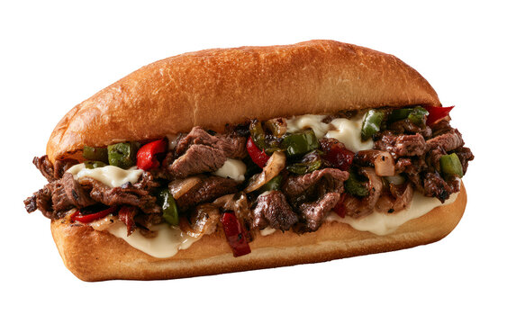 Philly Cheesesteak Sandwich with Steak Peppers Onions and Cheese