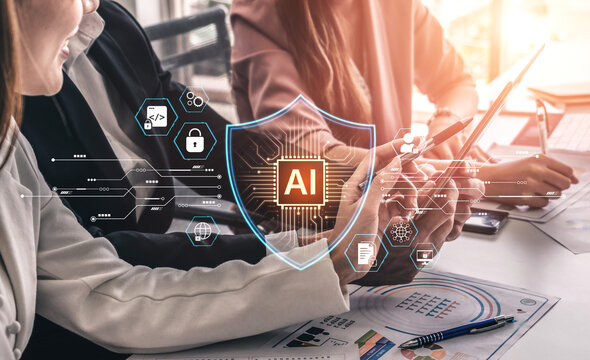 AI cybersecurity safeguards systems with encryption, access control, and AI secure data flow. Futuristic cyber security featuring AI digital shield, zero trust and AI threat detection system. Corpus