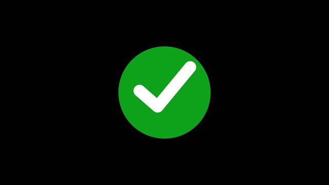 Check mark on transparent background with alpha channel. approved tick mark icon, Check mark icon animation, right mark icon. Tick mark icon animation.