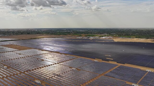 Desert photovoltaic panels, aerial view of a solar photovoltaic power station