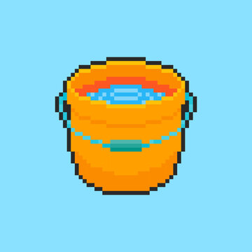Pixel art Orange Bucket with Water game asset design
