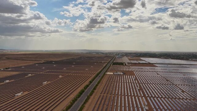 Desert photovoltaic panels, aerial view of a solar photovoltaic power station