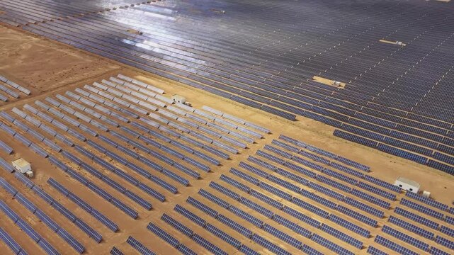 Desert photovoltaic panels, aerial view of a solar photovoltaic power station