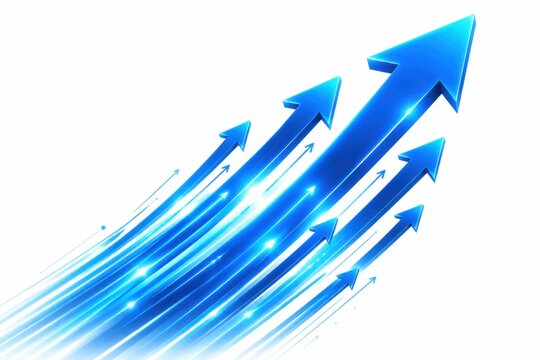 Shiny blue arrows pointing upwards indicating business growth success