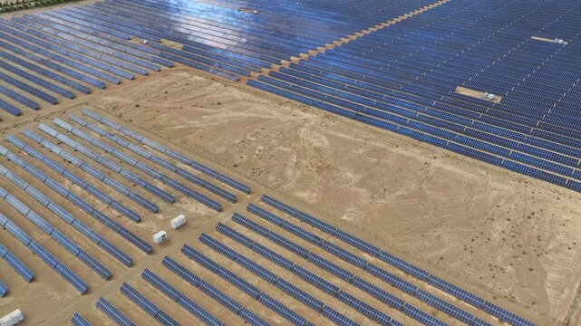 Desert photovoltaic panels, aerial view of a solar photovoltaic power station