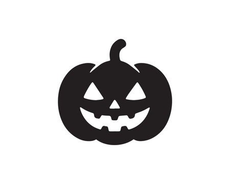 Black pumpkin silhouette with carved face on a white background halloween icon