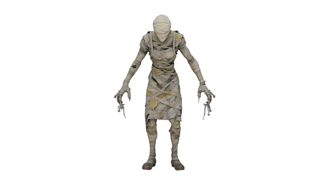 3d rendering bandaged asylum matron holding a needle in a horror scene