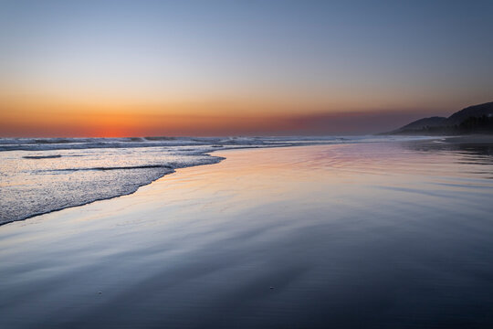 Pastel Sunset Over Quiet Pacific Beach. Troncones, Guerrero. Mexico