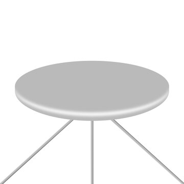Blank gray round podium table mockup with tripod leg stand transparent background, minimal product display platform template for presentation