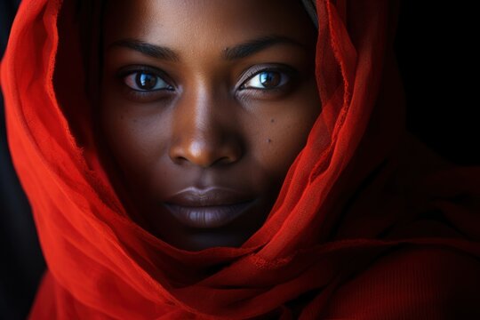 An African-american woman wearing a red shawl portrait adult photo.
