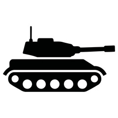 Obraz premium Simple black silhouette vector illustration showing a heavy armored military tank used for defense operations and tactical ground warfare in a combat zone setting