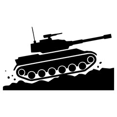 Fototapeta premium Vector graphic illustration portraying a powerful military tank silhouette moving dynamically on rough terrain, representing strength, combat, and defense design.
