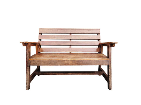 A front view of a long wooden bench with separate armrests PNG transparent.