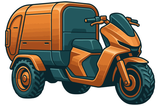Orange electric cargo tricycle for urban waste collection and delivery services