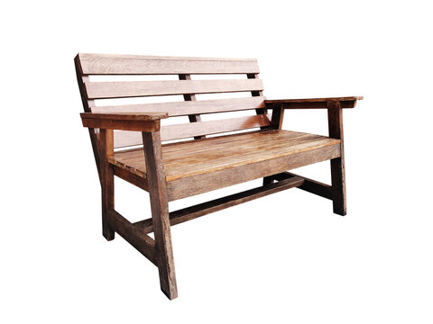 A side view of a long wooden bench with separate armrests PNG transparent.
