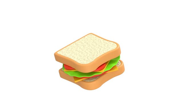 Healthy Sandwich Food icon 3d rendering animation on 4k