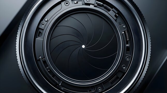 Close up of a camera lens aperture showing mechanical circular blades