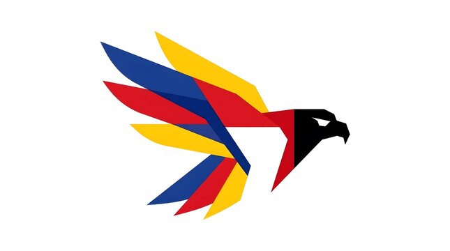 Modern geometric eagle logo icon with multicolored wings isolated on white background