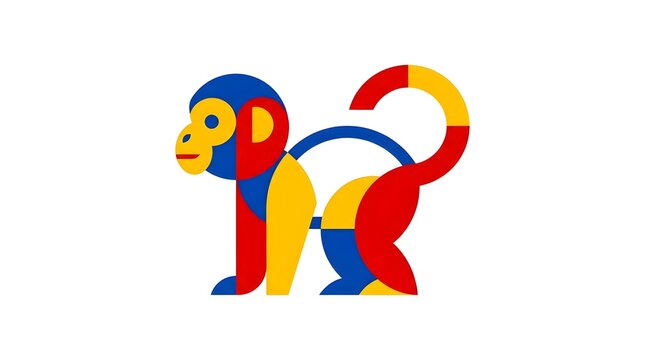 Modern geometric monkey logo icon in vibrant primary colors isolated on white background