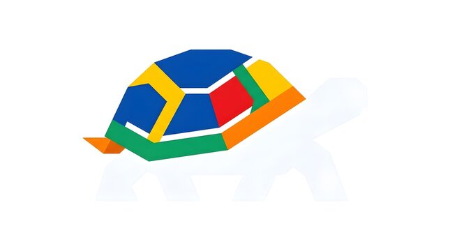 Modern geometric turtle logo icon with colorful patterned shell isolated on white background