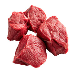 Obraz premium Raw red meat cut into pieces isolated on a white background in