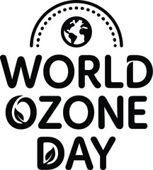 Naklejka premium Minimalist world ozone day text design with dotted arc globe and leaf icons.