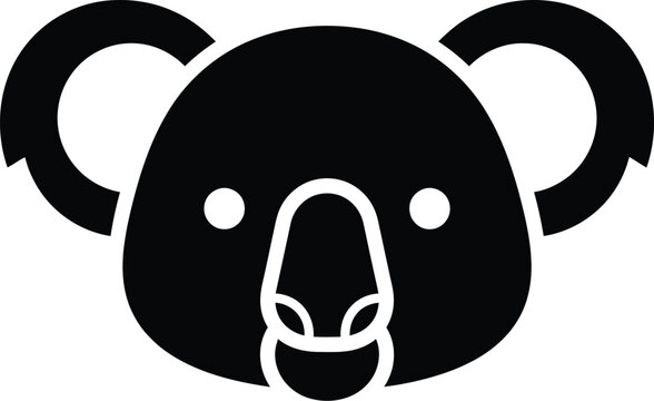 Minimalist black koala bear face icon isolated on transparent background.