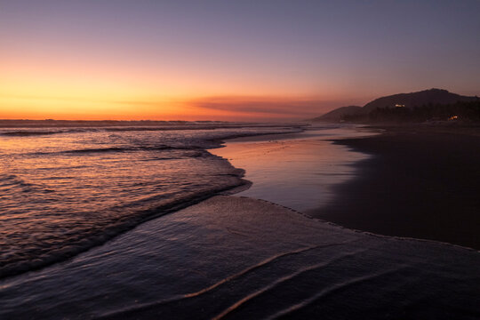 Pastel Sunset Over Quiet Pacific Beach. Troncones, Guerrero. Mexico
