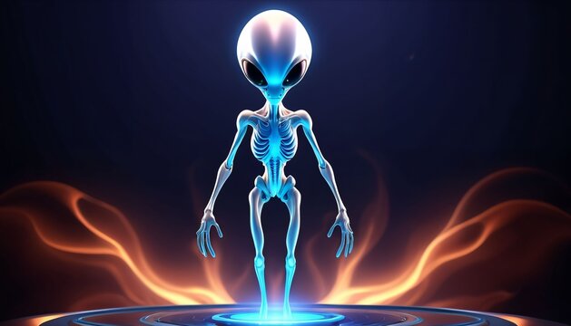 Luminous alien figure standing in futuristic energy field