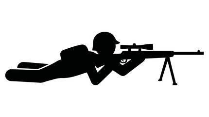 Obraz premium A vector graphic illustration of a soldier aiming a sniper rifle from a prone position with a tripod