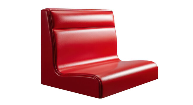 Red leather diner booth seat corner view on an isolated transparent background.